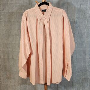 Brooks Brothers 346 $120 XL Orange White Stripe Cotton Non-Iron Button Down